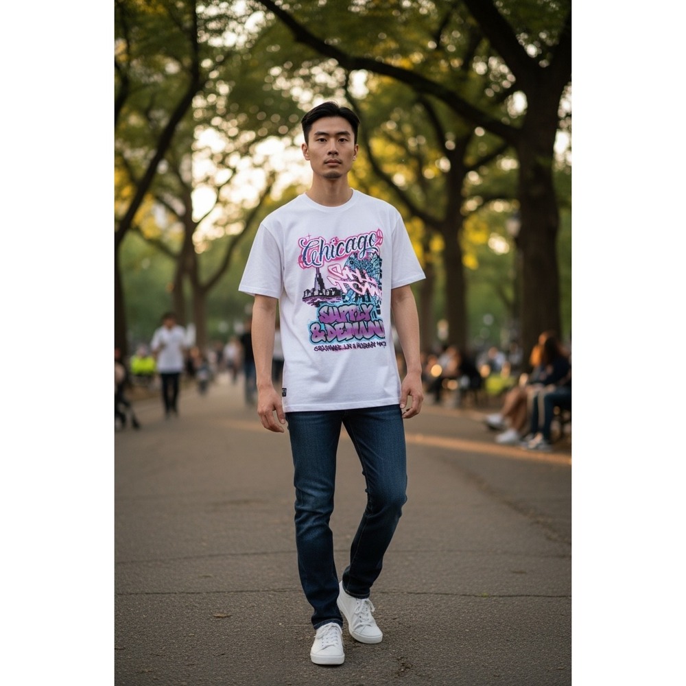 Supply & Demand Chicago Graphic Tee White Mens Small Streetwear Ferris Wheel NWT